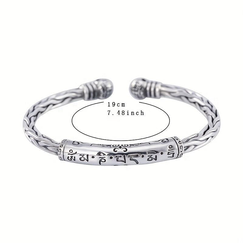 Vintage Silver Printed Rune Cuff Bracelet - Unisex Hip Hop Jewelry