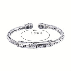 Vintage Silver Printed Rune Cuff Bracelet - Unisex Hip Hop Jewelry