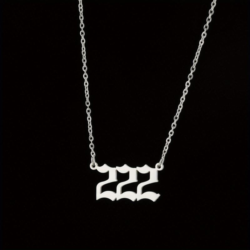 Stainless Steel Angel Number Pendant Necklace Lucky Numbers 111-999 666 000