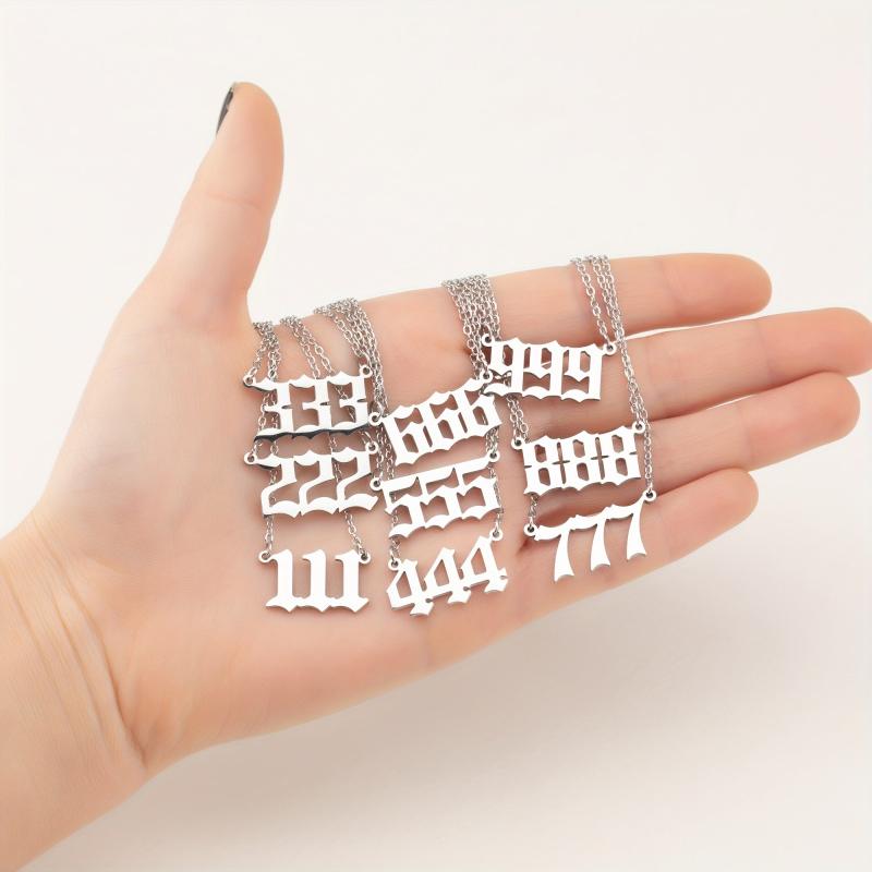 Stainless Steel Angel Number Pendant Necklace Lucky Numbers 111-999 666 000