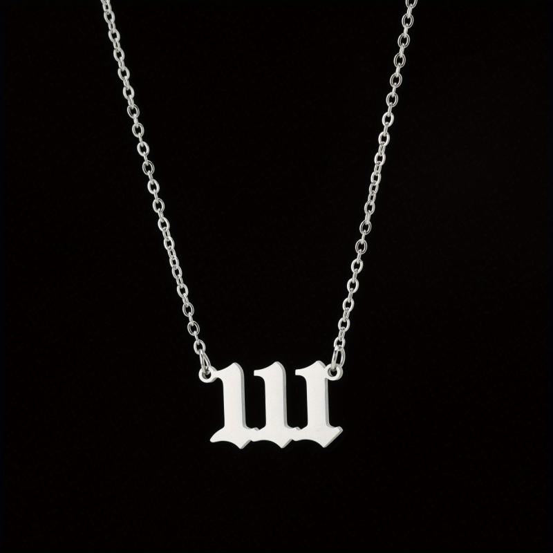 Stainless Steel Angel Number Pendant Necklace Lucky Numbers 111-999 666 000