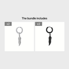 Punk Style Feather Pendant Steel Earrings
