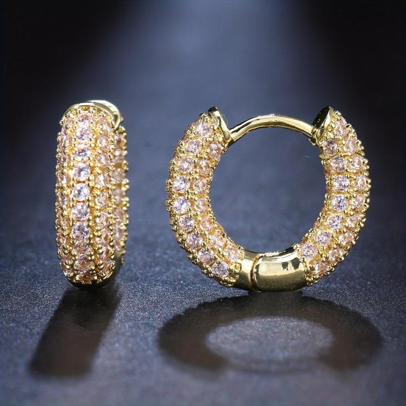 Men's Round Earrings with Artificial Diamond Zircon
