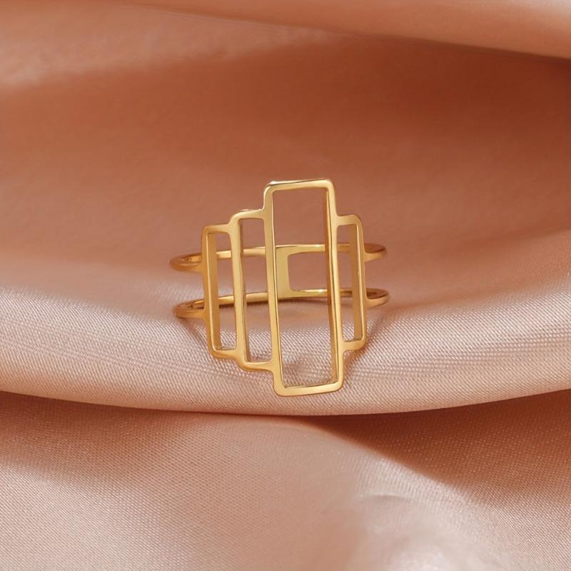 Men's Stainless Steel Geometric Ring Golden Jewelry