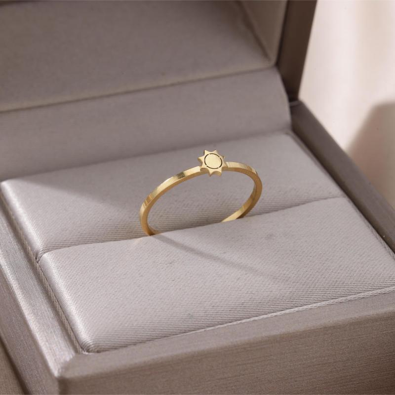 Stainless Steel Sun Ring Golden Plated Thin Ring Jewelry