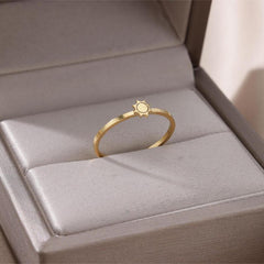 Stainless Steel Sun Ring Golden Plated Thin Ring Jewelry
