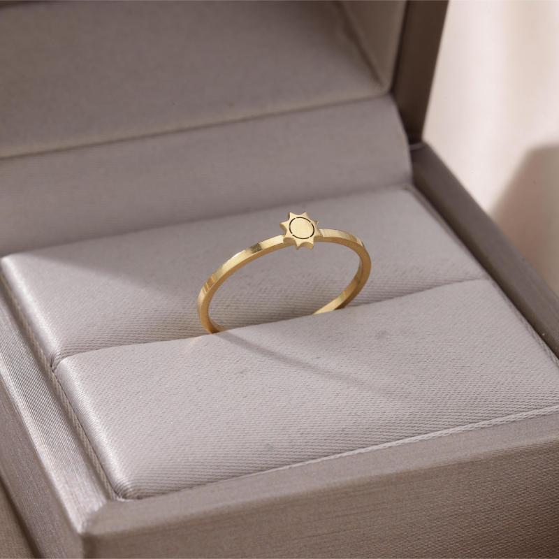 Stainless Steel Sun Ring Golden Plated Thin Ring Jewelry