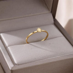 Stainless Steel Sun Ring Golden Plated Thin Ring Jewelry