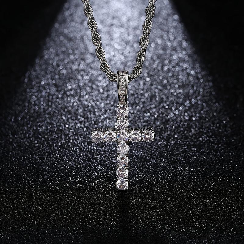 Hip Hop Men's Cross Diamond Pendant Necklace