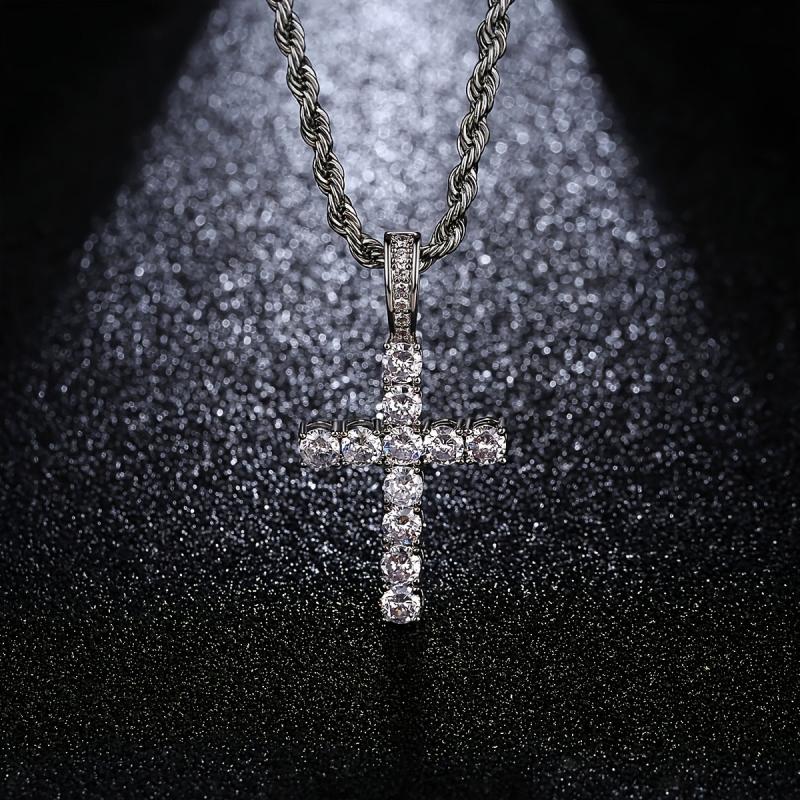 Hip Hop Men's Cross Diamond Pendant Necklace