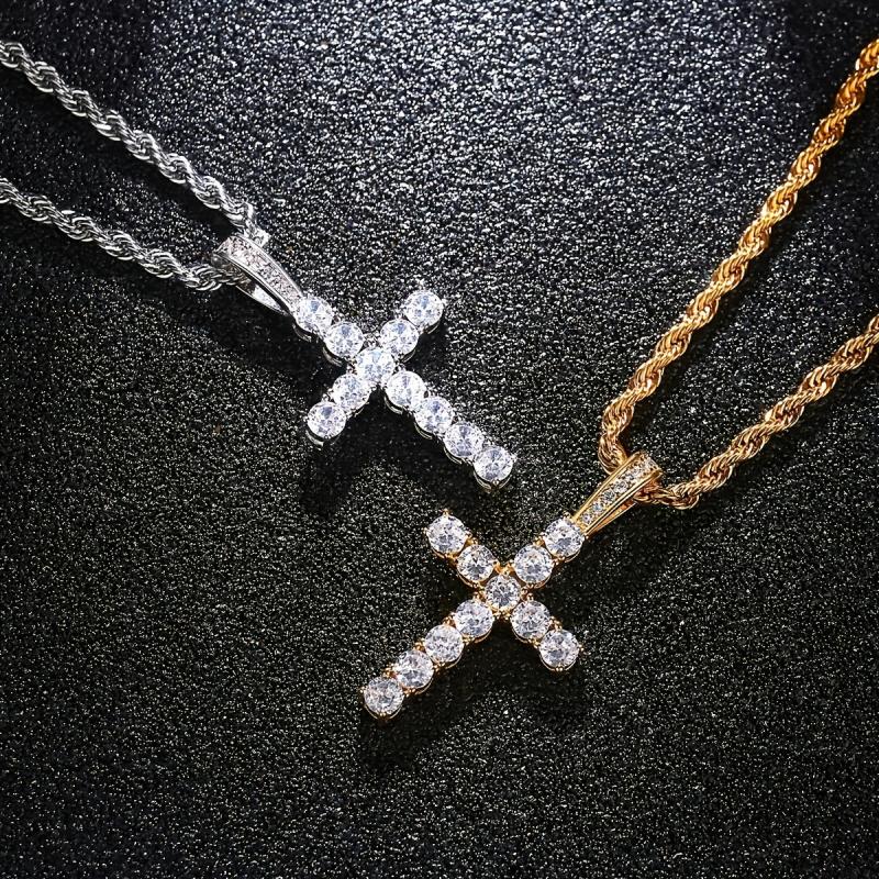 Hip Hop Men's Cross Diamond Pendant Necklace