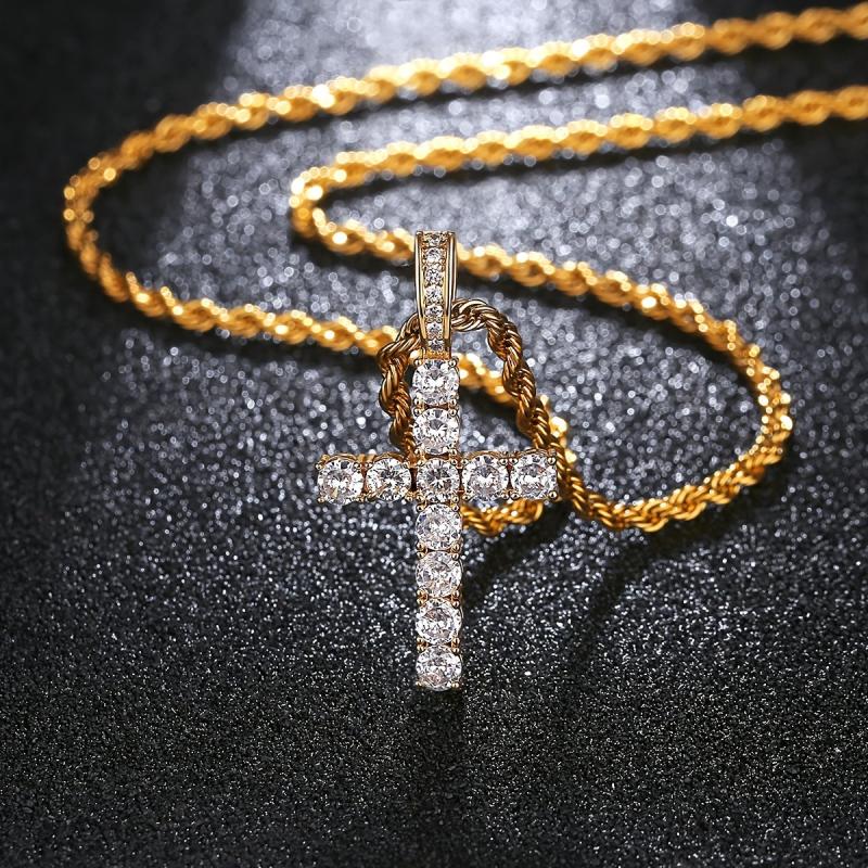 Hip Hop Men's Cross Diamond Pendant Necklace