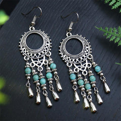 Vintage Silver Turquoise Women's Dangle Earrings Boho Style