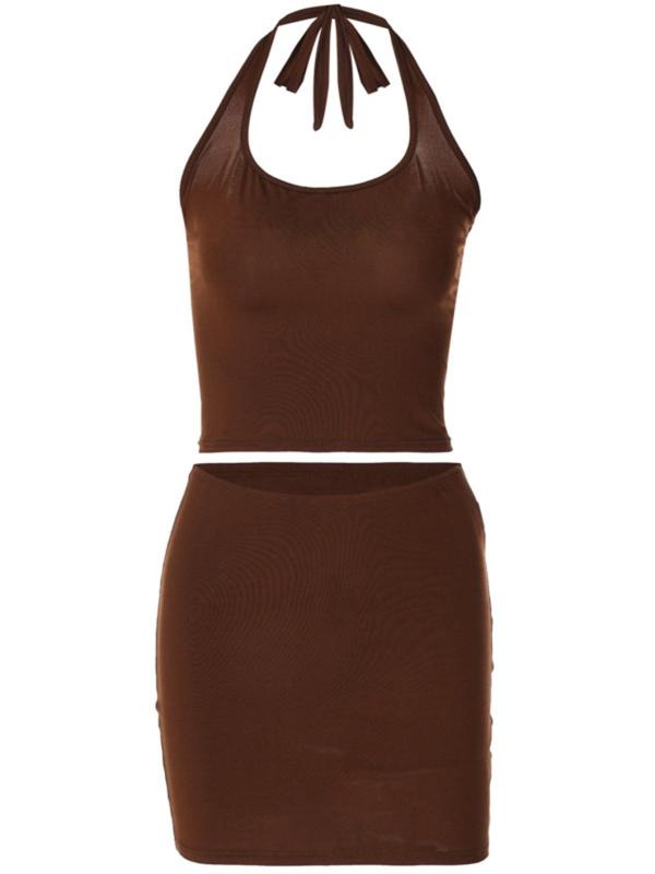 Women's Lace Up Backless Bodycon Crop Skirt Set