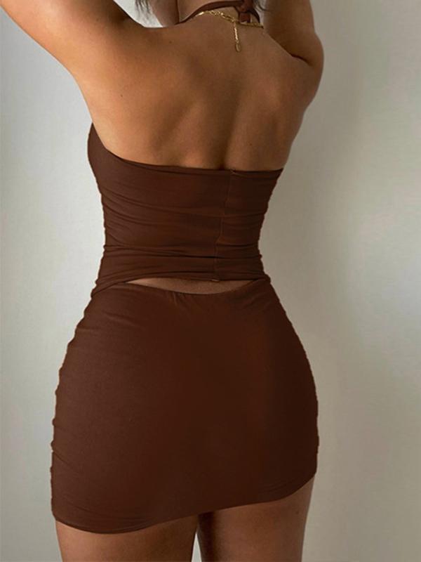 Women's Lace Up Backless Bodycon Crop Skirt Set