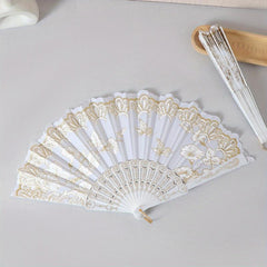 Chinese Folding Fan Lace Cloth Printing Flower Hand Fan Dance Props