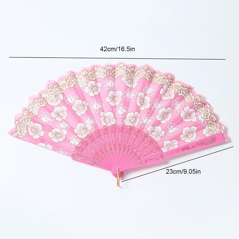 Chinese Folding Fan Lace Cloth Printing Flower Hand Fan Dance Props