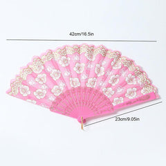 Chinese Folding Fan Lace Cloth Printing Flower Hand Fan Dance Props
