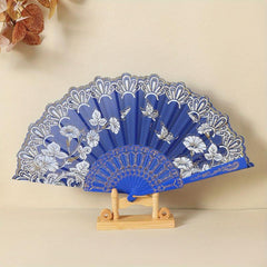 Chinese Folding Fan Lace Cloth Printing Flower Hand Fan Dance Props