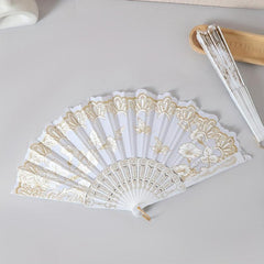 Chinese Folding Fan Lace Cloth Printing Flower Hand Fan Dance Props