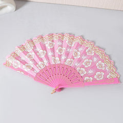 Chinese Folding Fan Lace Cloth Printing Flower Hand Fan Dance Props