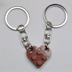 Love Heart Brick Keychain Set For Couples Friendship Heart KeyRing