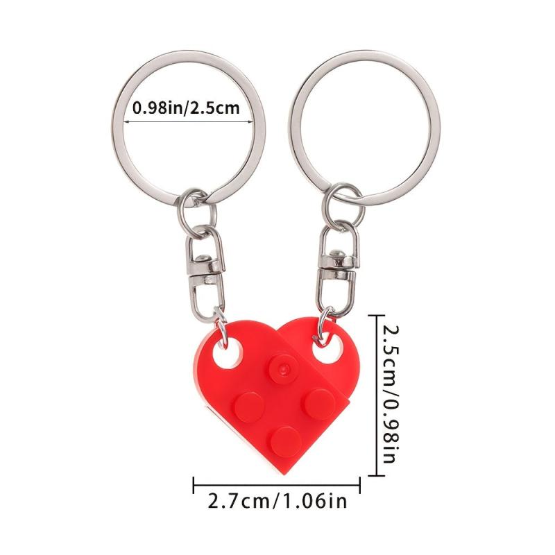 Love Heart Brick Keychain Set For Couples Friendship Heart KeyRing