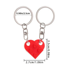 Love Heart Brick Keychain Set For Couples Friendship Heart KeyRing