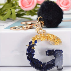 Glitter Gradient Resin A Letter Keychain Pompom Plush Ball Pendant
