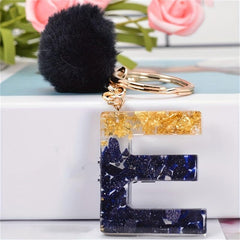 Glitter Gradient Resin A Letter Keychain Pompom Plush Ball Pendant