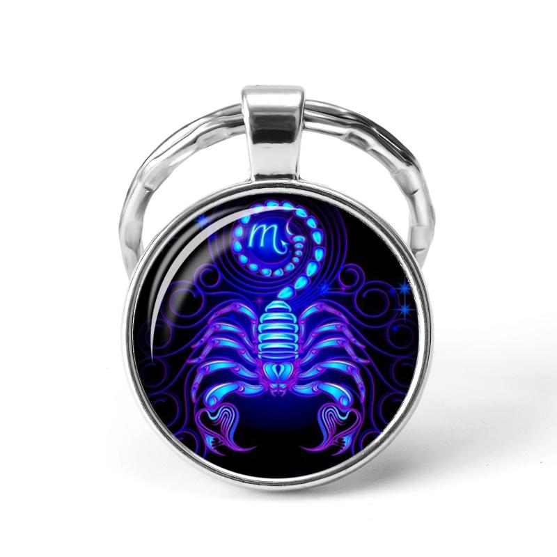 Zodiac Series Pattern Keychain Pendant Vintage Lucky Blessing Key Ring