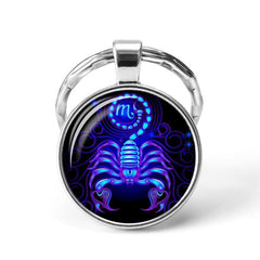 Zodiac Series Pattern Keychain Pendant Vintage Lucky Blessing Key Ring