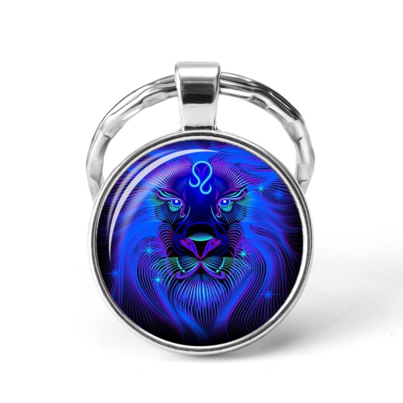 Zodiac Series Pattern Keychain Pendant Vintage Lucky Blessing Key Ring