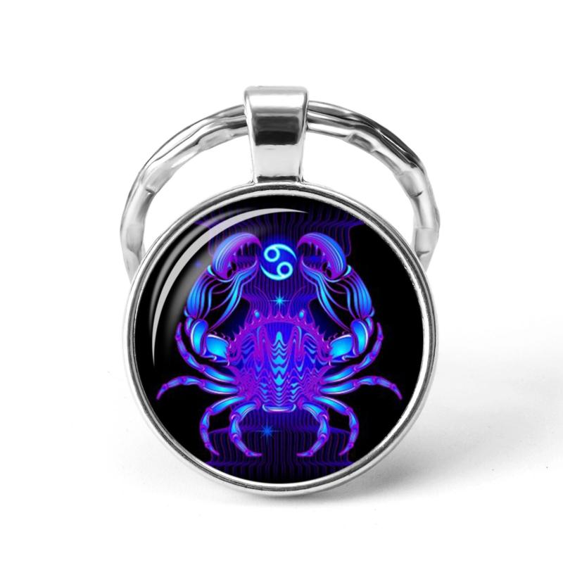 Zodiac Series Pattern Keychain Pendant Vintage Lucky Blessing Key Ring
