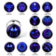 Zodiac Series Pattern Keychain Pendant Vintage Lucky Blessing Key Ring