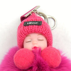 Fluffy Sleeping Baby Charm Keychain Plush Keyring Bag Accessory Car Ornament