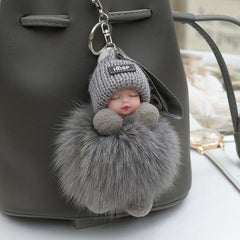 Fluffy Sleeping Baby Charm Keychain Plush Keyring Bag Accessory Car Ornament