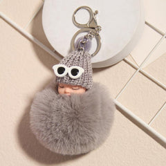 Pompon Sleeping Car Baby Key Ring for Handbags