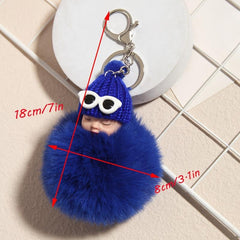 Pompon Sleeping Car Baby Key Ring for Handbags