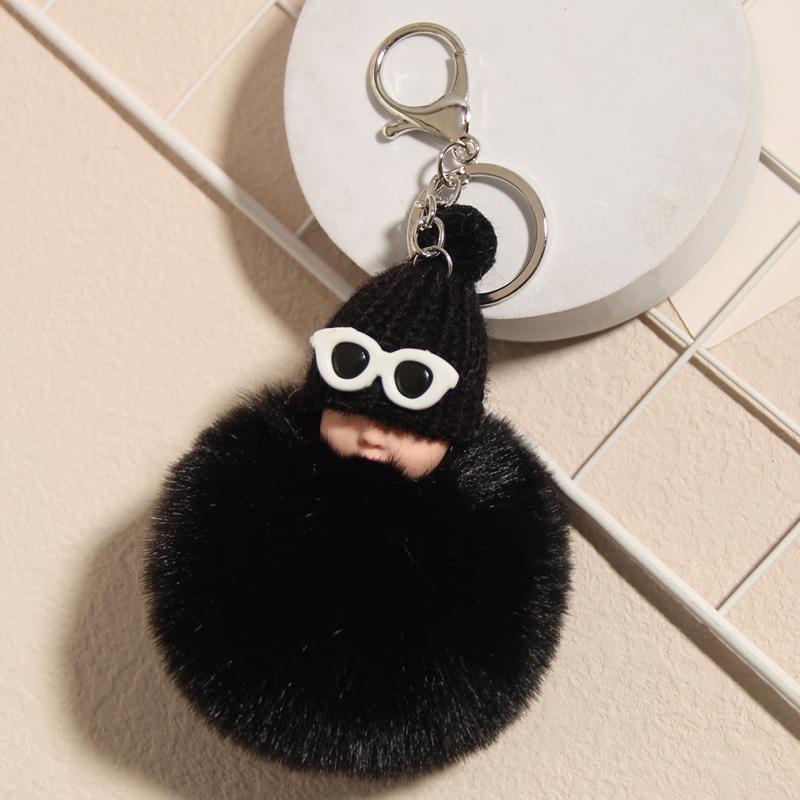 Pompon Sleeping Car Baby Key Ring for Handbags