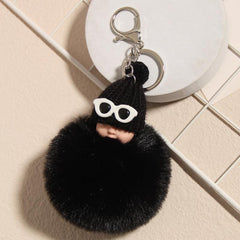 Pompon Sleeping Car Baby Key Ring for Handbags