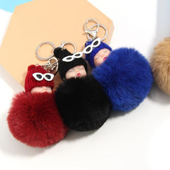 Pompon Sleeping Car Baby Key Ring for Handbags