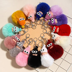 Pompon Sleeping Car Baby Key Ring for Handbags