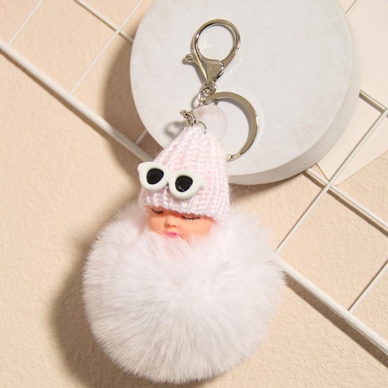 Pompon Sleeping Car Baby Key Ring for Handbags