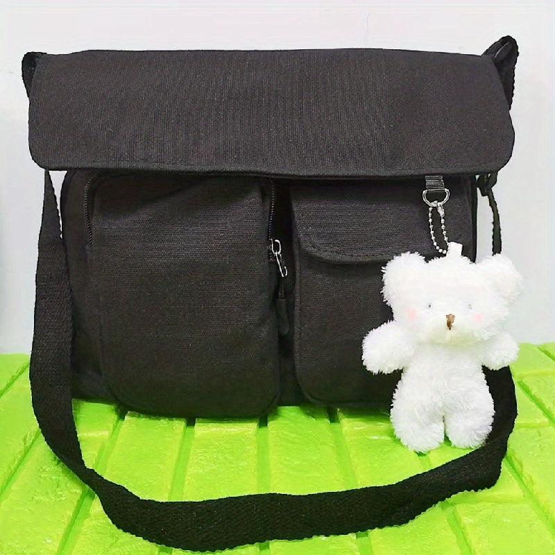 Fuzzy Bear Large Capacity Shoulder Bag with Flap, Tote Purse
