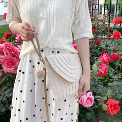 Boho Straw Woven Crossbody Bag Braided Handbag Pompom Decor