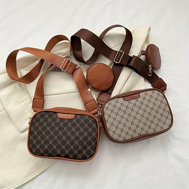 Vintage Square Shoulder Bag Zipper Classic Crossbody Bag