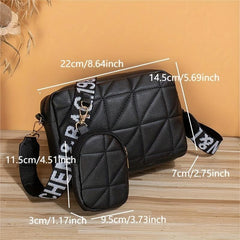 2Pcs Argyle Quilted Crossbody Bag Set Wide Strap Square Shoulder Bag Phone Bag