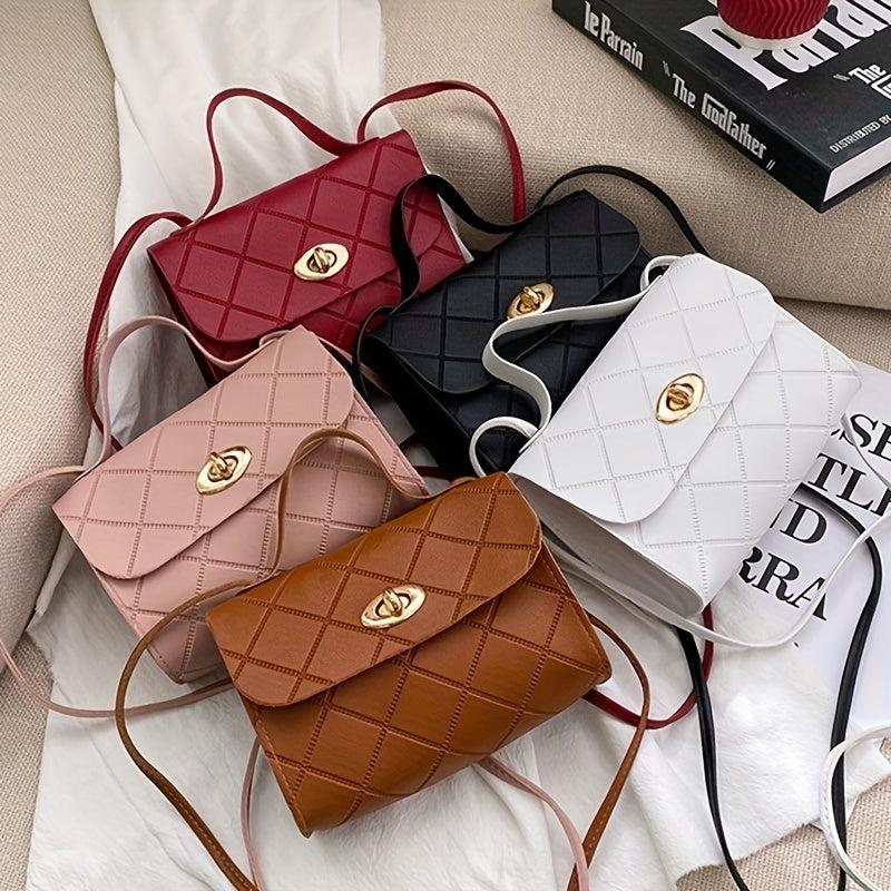 Argyle Embossed Crossbody Bag Small PU Leather Handbag Shoulder Purse