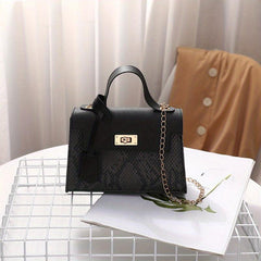 Snakeskin Pattern Chain Crossbody Bag PU Leather Satchel Purse